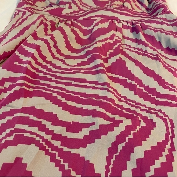 Trina Turk Sz 0 Stripes Cold Shoulder One Shoulder 95% Silk Dress Pink Gray - Picture 4 of 8